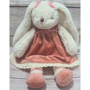 Dilly DuDu Plush Bunny Rabbit Stuffed Animal Cream Peach Dress Bows 12" Easter